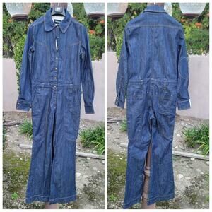 Land Of Distraction 70’s Inspired Denim Flared Utility Jumpsuit
